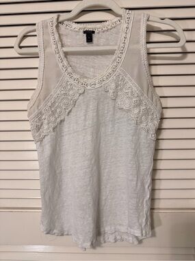 J. Crew White Lace-Trim Tank Top